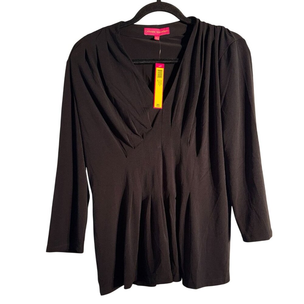 Catherine Malandrino Black Draped Neck Blouse L Polyester/Spandex